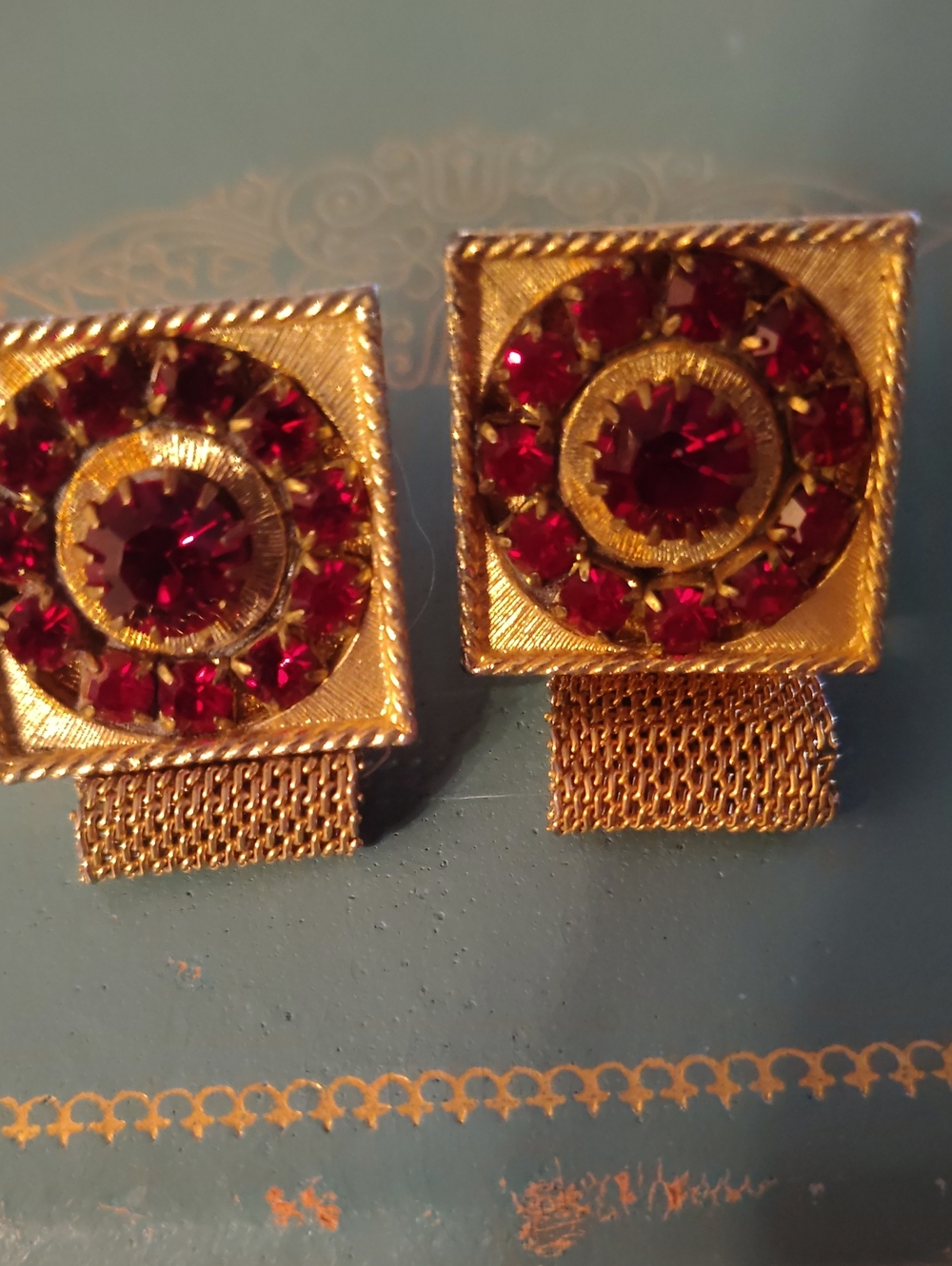 Gold-Tone Red Crystal Square Cuff Links Swank